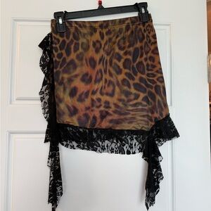 PrettyLittleThing Animal Print Mini Skirt with Black Lace